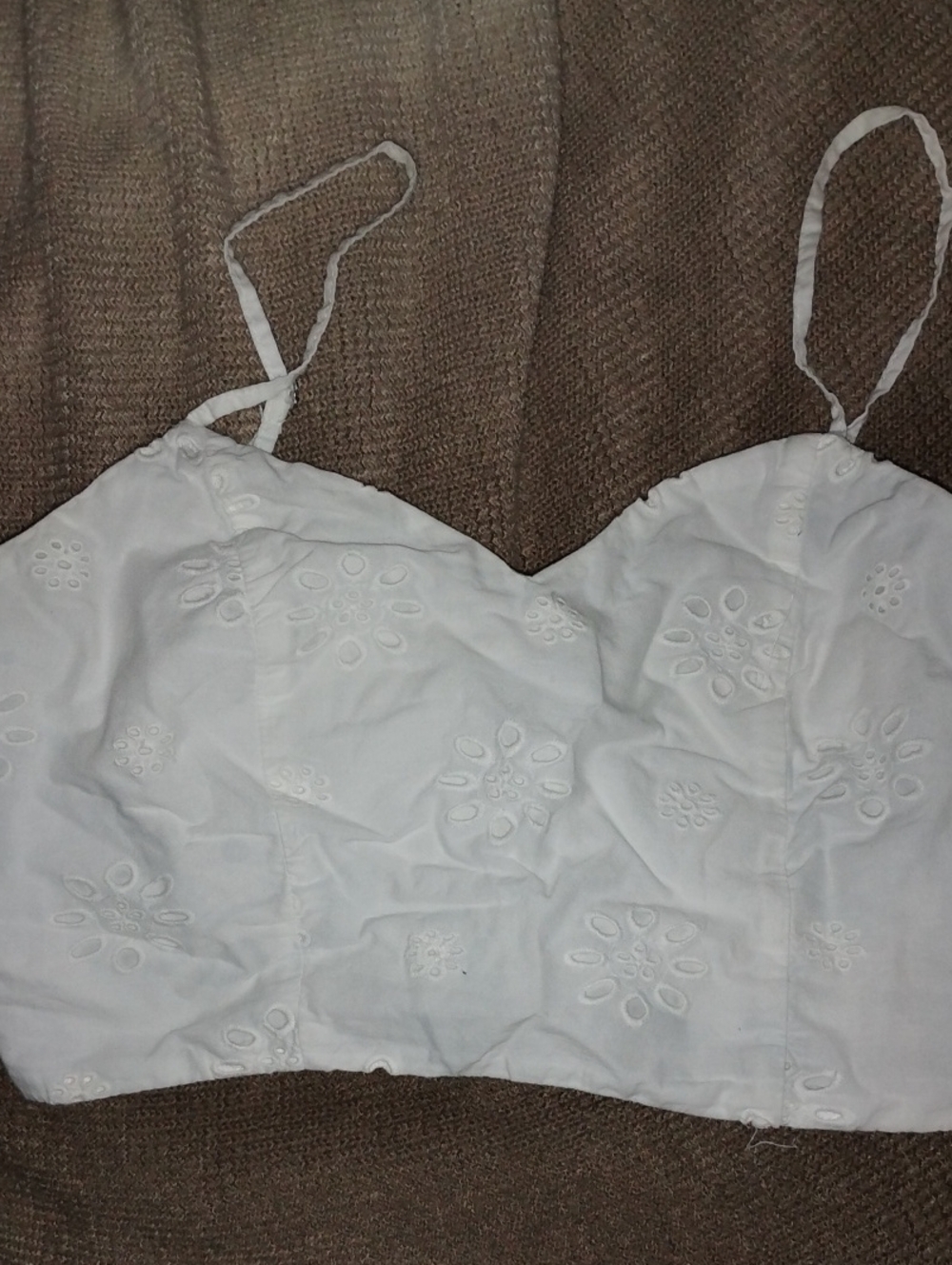 White Eyelet Spaghetti Strap Crop Top